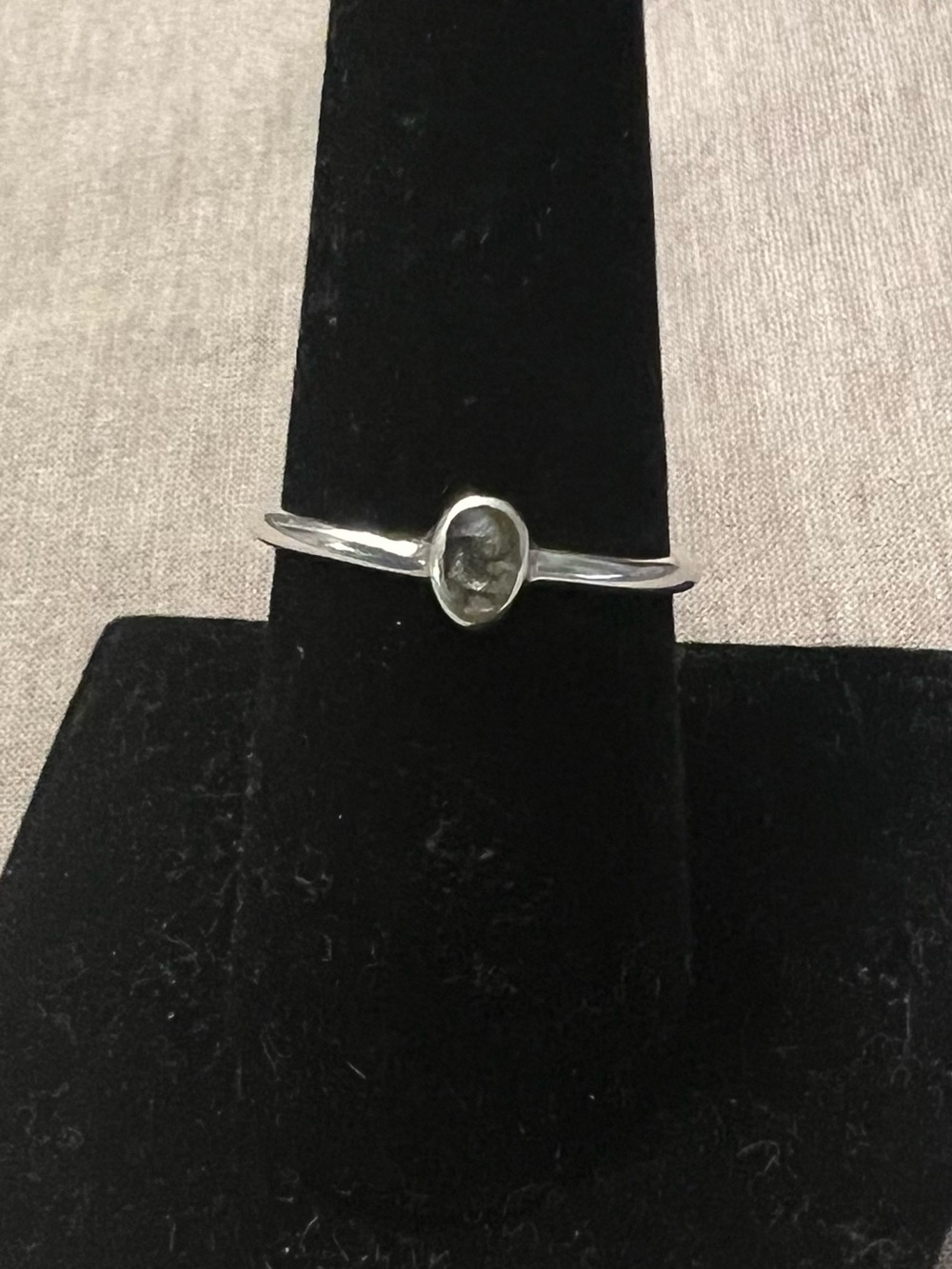 Moldavite Stack Ring Thin Band | 925 Silver Rough Bezel Set Stone Tektite 8 #616 - Picture 4 of 8